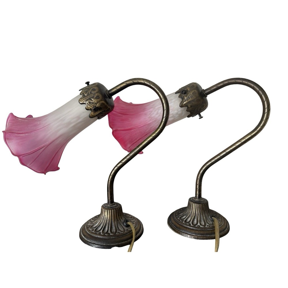 Vintage Tulip Lily Table Lamp Light Brass Gooseneck Andrea by Sadek Pink
